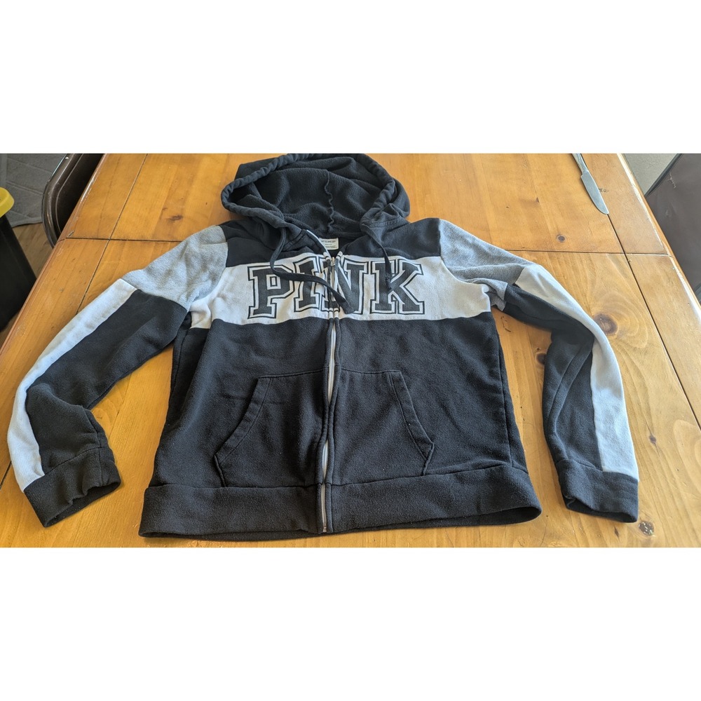 PINK Victoria's Secret Fleece Zip Hoodie Colorblock Logo‎ Womens M